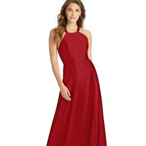 Alfred Sung D763..Full length, Halter, Lace-up Back, Satin Dress..Garnet.Size 8
